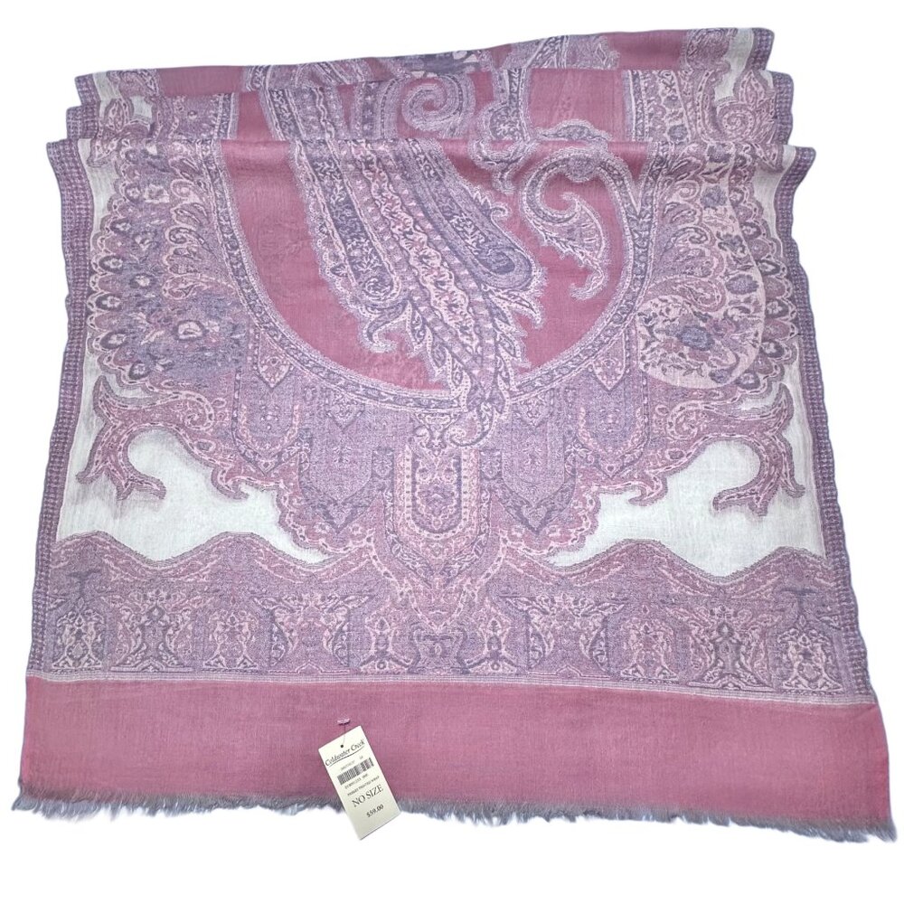 NWT Vintage Coldwater Creek 100% Wool Pink Paisley Shawl Wrap Made in India